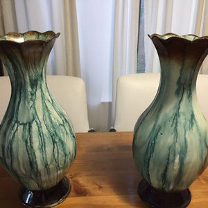 (2) painted Tin vases